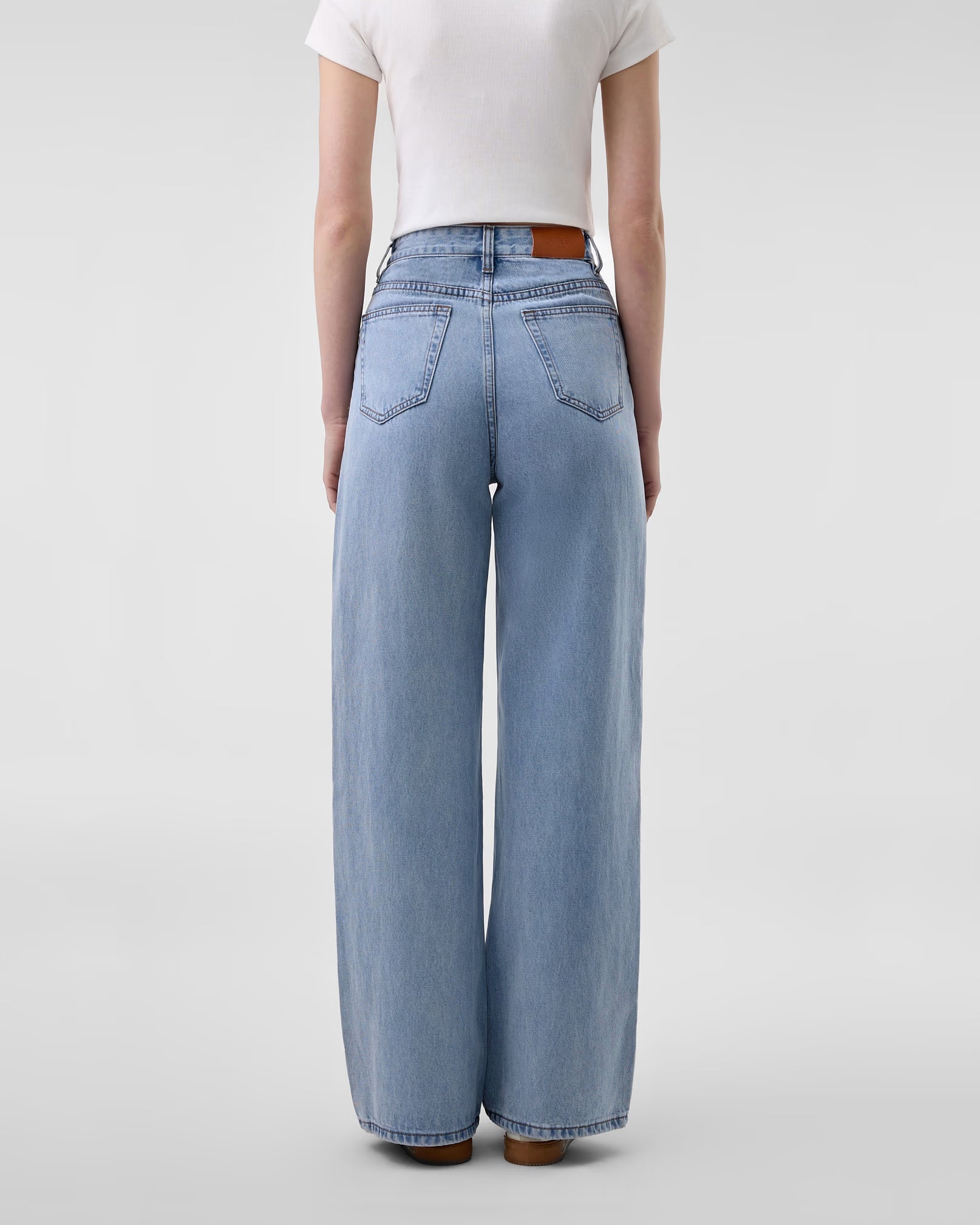 High Rise TENCEL Blend Light Wash Fluid Wide Leg Jeans