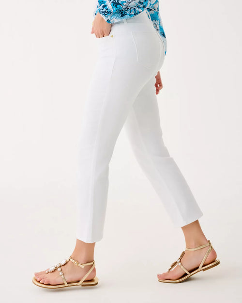 High Rise Stretch Denim Cropped Flare White Jeans