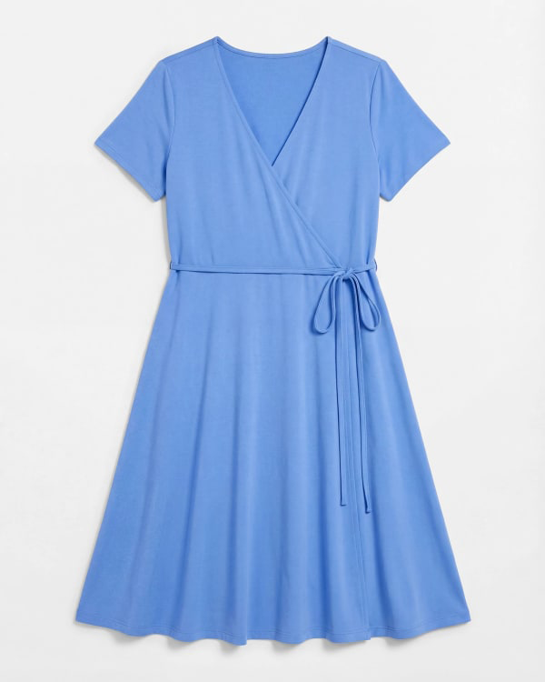 Plus Size Short Sleeve V Neck Wrap Midi Kleid Dress