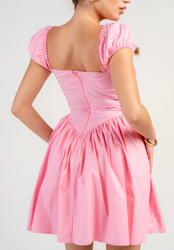 Square Neck Puff Sleeve Corset Waist Flared Mini Dress