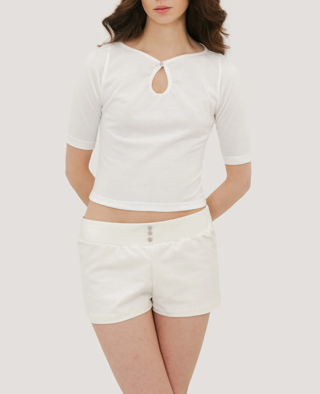 Women’s Keyhole 3/4 Sleeve Cropped Waist Top