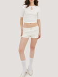 Women’s Keyhole 3/4 Sleeve Cropped Waist Top