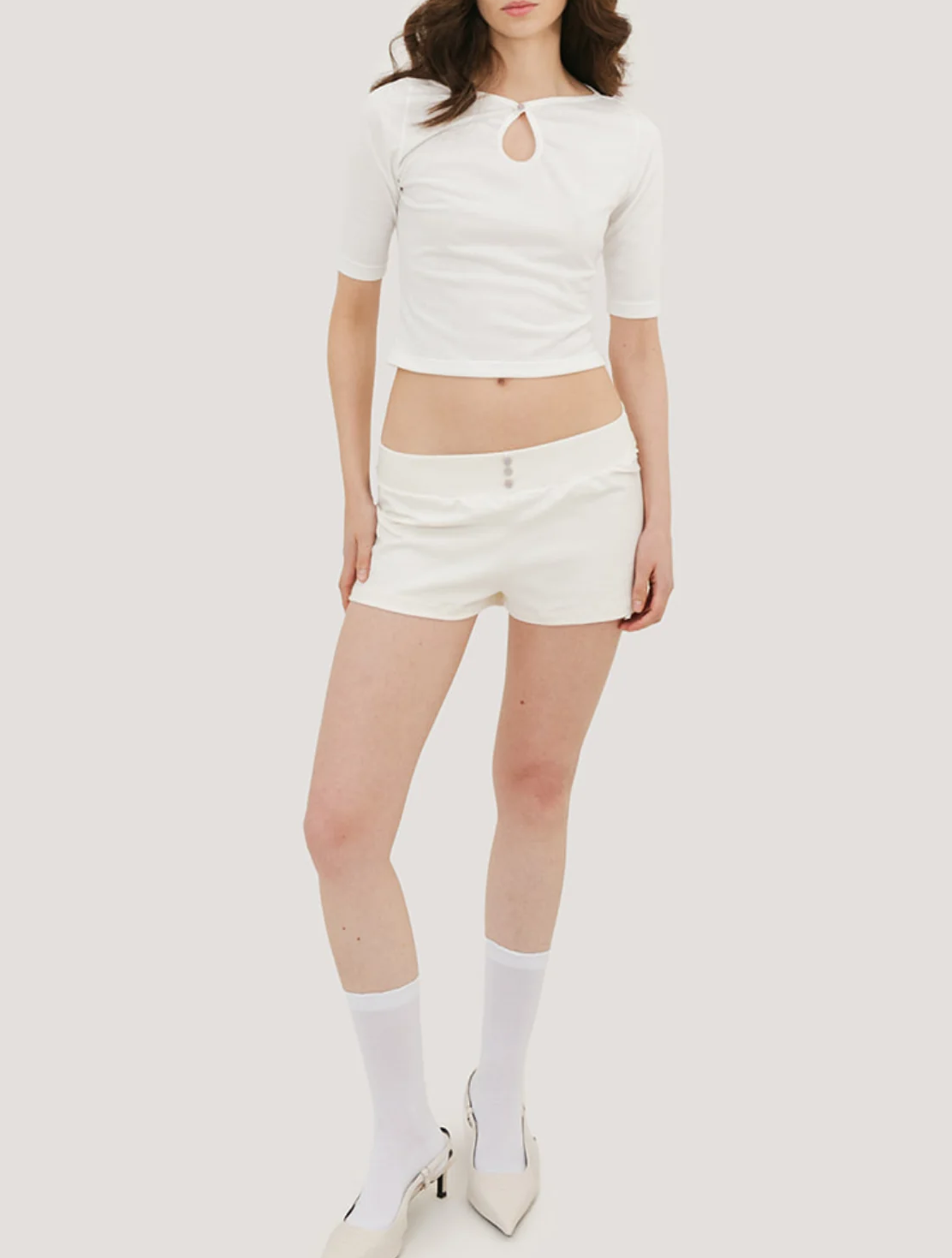Women’s Keyhole 3/4 Sleeve Cropped Waist Top
