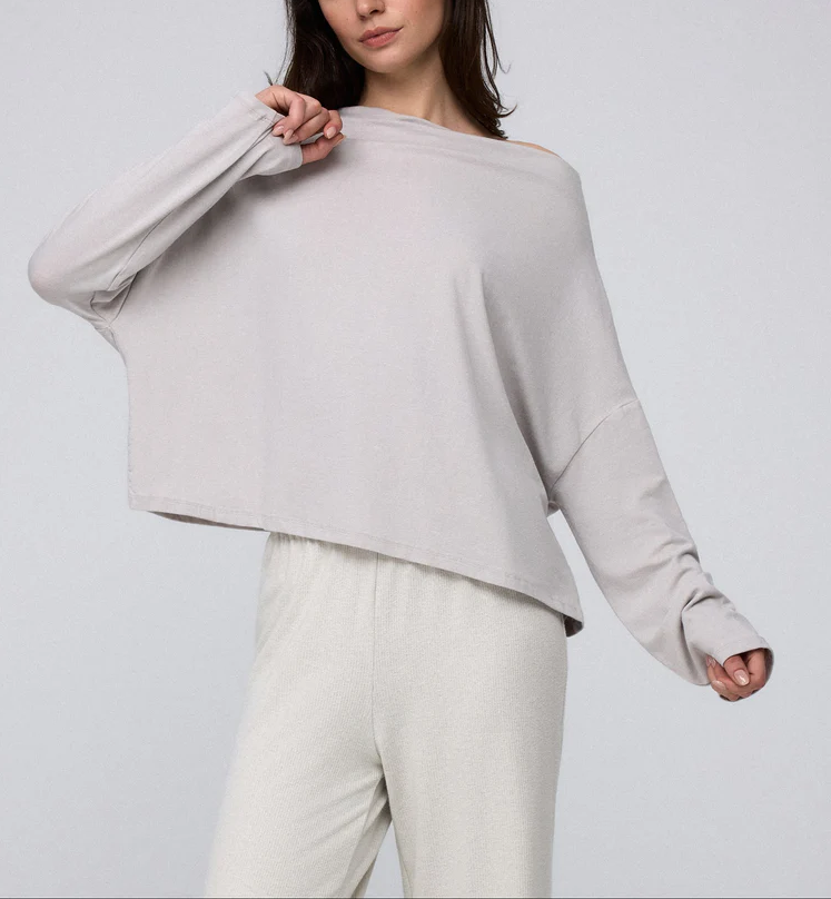 Women’s Off Shoulder Stretch Knit Long Sleeve Pullover Top