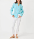 Vertical Stripe Linen Blend Relaxed Fit Long Sleeve Button Down Blouse