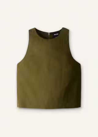 Cropped Linen Viscose Blend Sleeveless Back Zip Tank Top