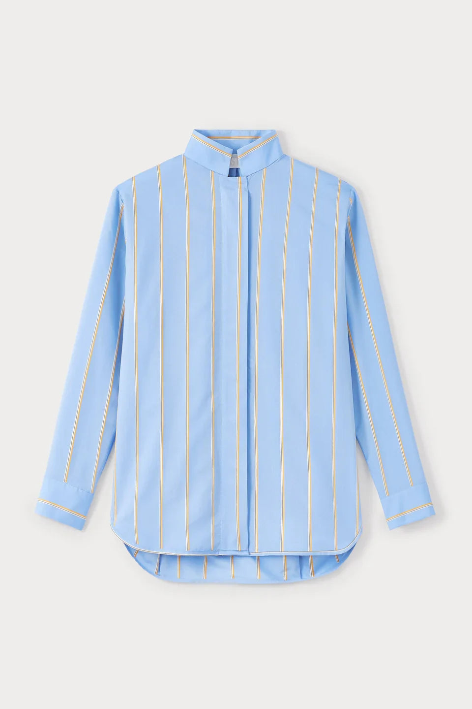 Women’s Mandarin Collar Vertical Stripe Viscose Long Sleeve Blouse
