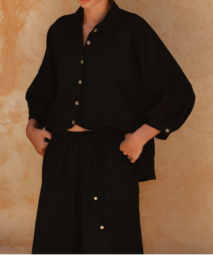 Women’s Oversized Relaxed Fit Linen Short Sleeve Button Down Shirt