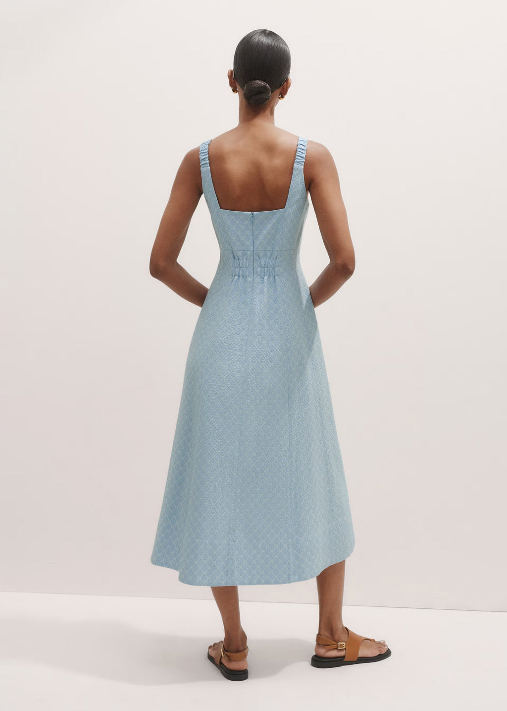Square Neck Spaghetti Strap Textured Midi Dress