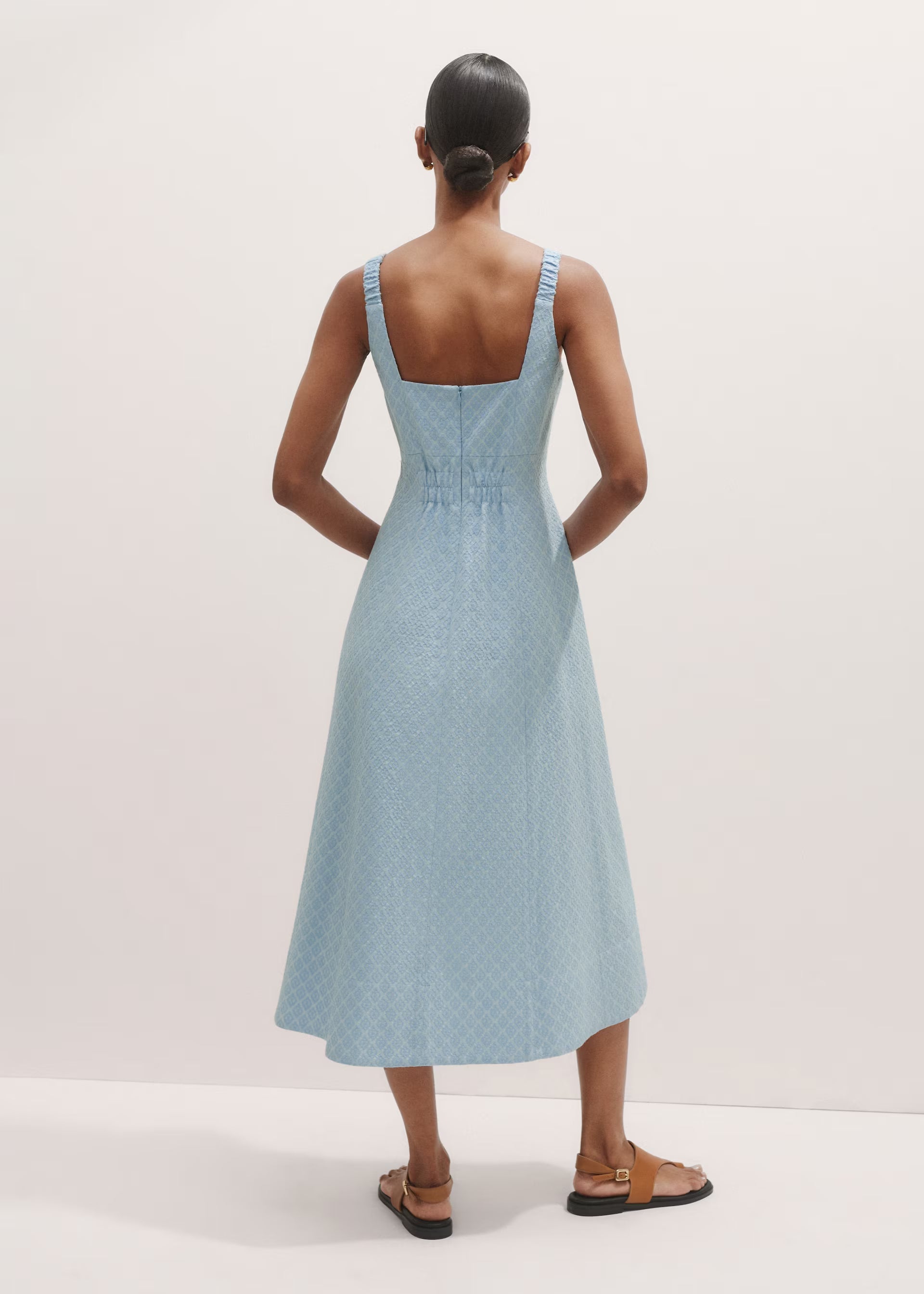 Square Neck Spaghetti Strap Textured Midi Dress