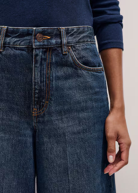 Women’s Mid Rise Wide Leg Cropped Denim Culotte
