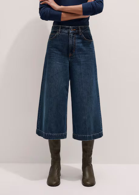Women’s Mid Rise Wide Leg Cropped Denim Culotte