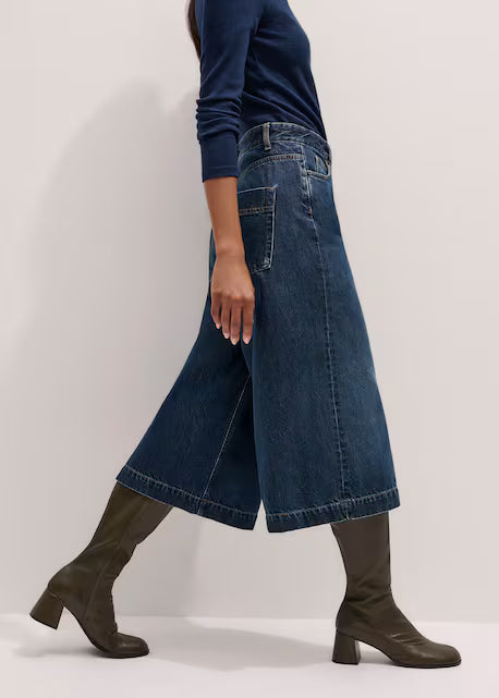 Women’s Mid Rise Wide Leg Cropped Denim Culotte