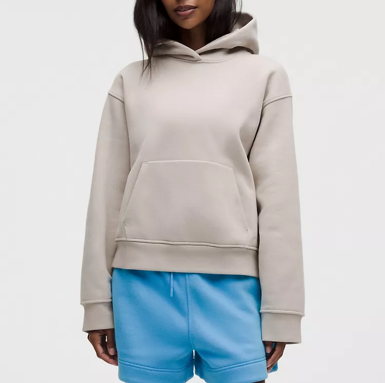 Cropped SuperLoft Double Brushed Cotton Blend Pullover Hoodie