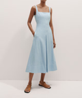Square Neck Spaghetti Strap Textured Midi Dress