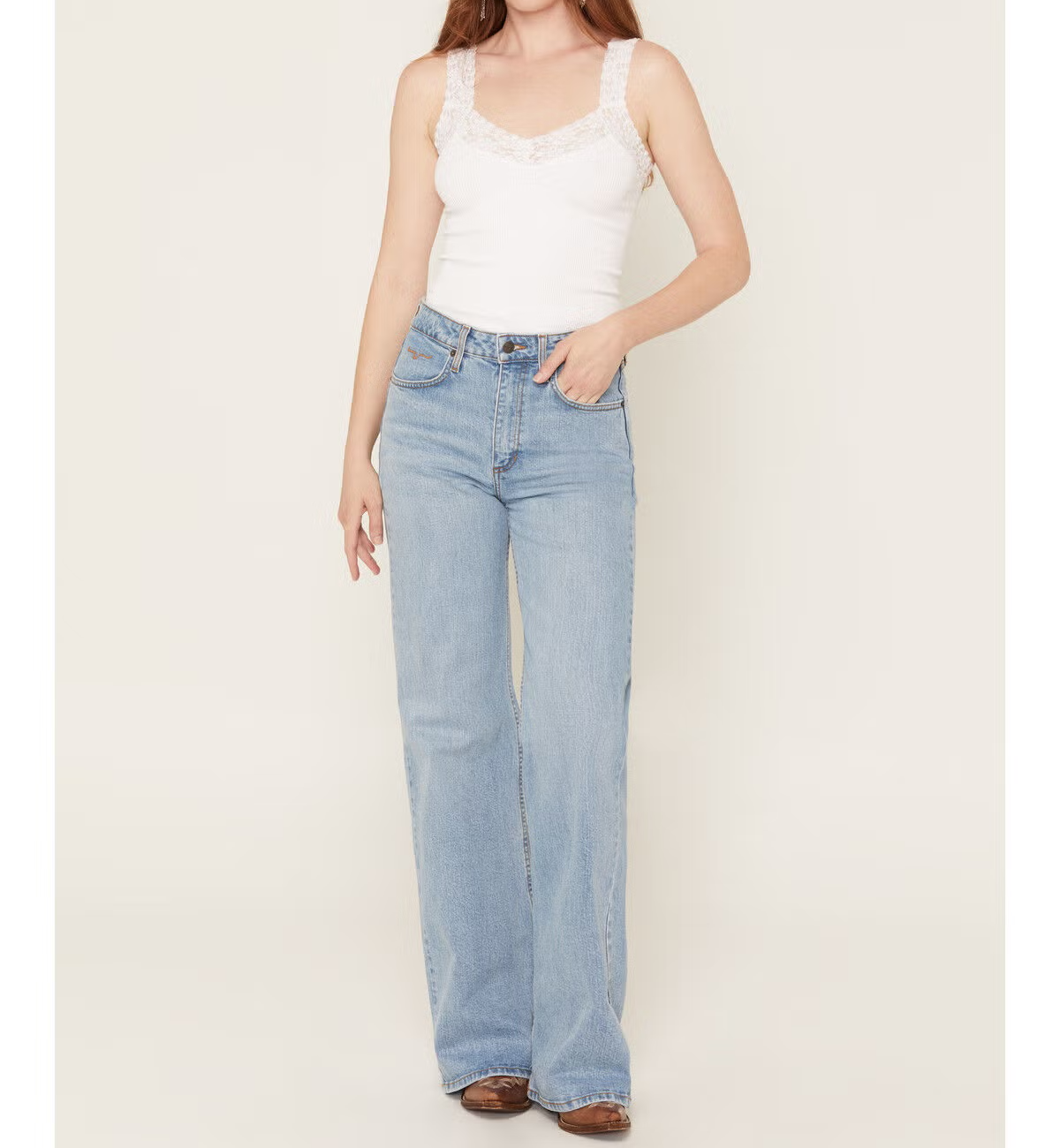 Light Wash High Rise Wide Leg Five Pocket Denim Jeans