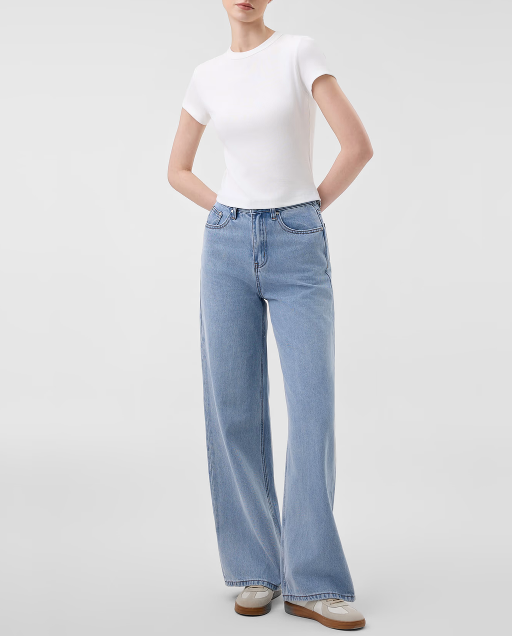 High Rise TENCEL Blend Light Wash Fluid Wide Leg Jeans