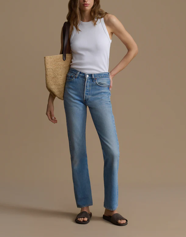 Heavy Rib Cotton Blend High Neck Hip Length Fitted Tank Top