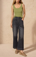 Fitted Scoop Neck Side Slit  Organic Cotton Rib Knit Tank Top