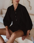 Women’s Oversized Relaxed Fit Linen Short Sleeve Button Down Shirt