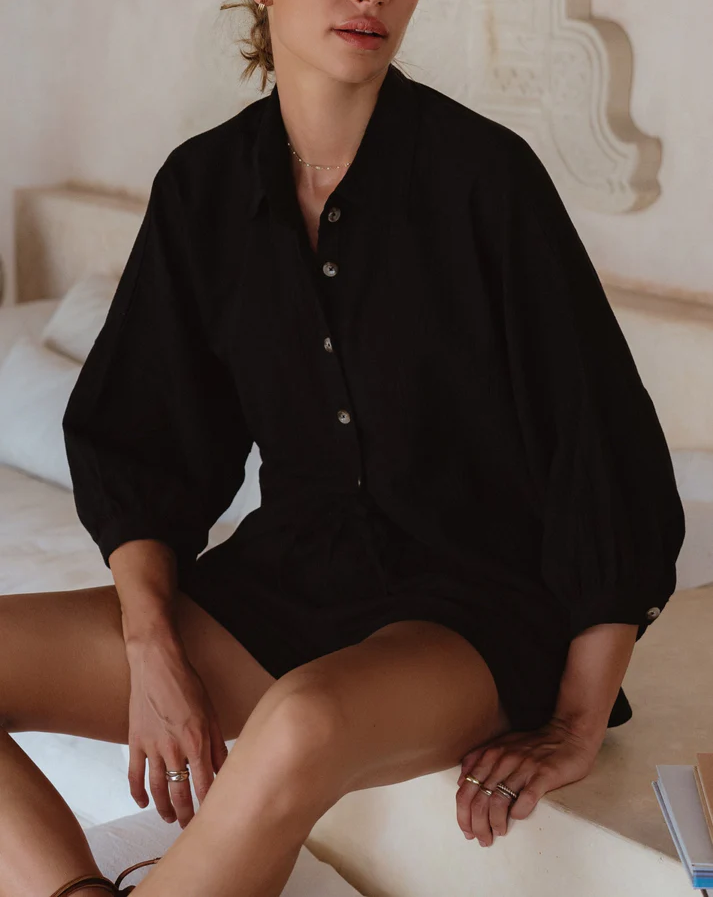 Women’s Oversized Relaxed Fit Linen Short Sleeve Button Down Shirt