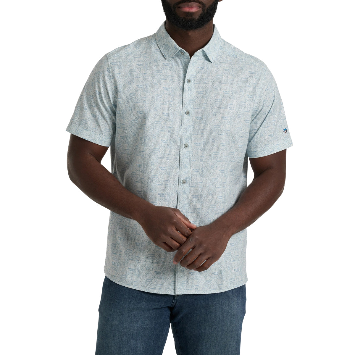 Men’s Subtle Printed Packable Short Sleeve Button Down Shirt