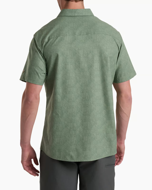 Men’s Heather Green Stretch Quick Dry UPF 30+ Short Sleeve Button Down Shirt