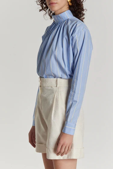 Women’s Mandarin Collar Vertical Stripe Viscose Long Sleeve Blouse