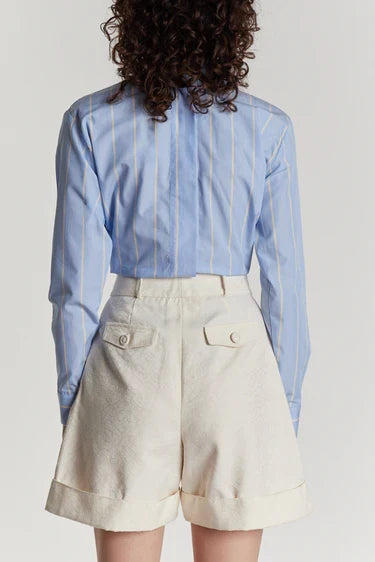 Women’s Mandarin Collar Vertical Stripe Viscose Long Sleeve Blouse
