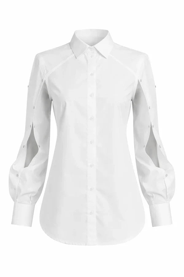 Organic Cotton Convertible Cutout Long Sleeve Blouse