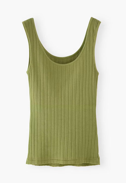 Fitted Scoop Neck Side Slit  Organic Cotton Rib Knit Tank Top