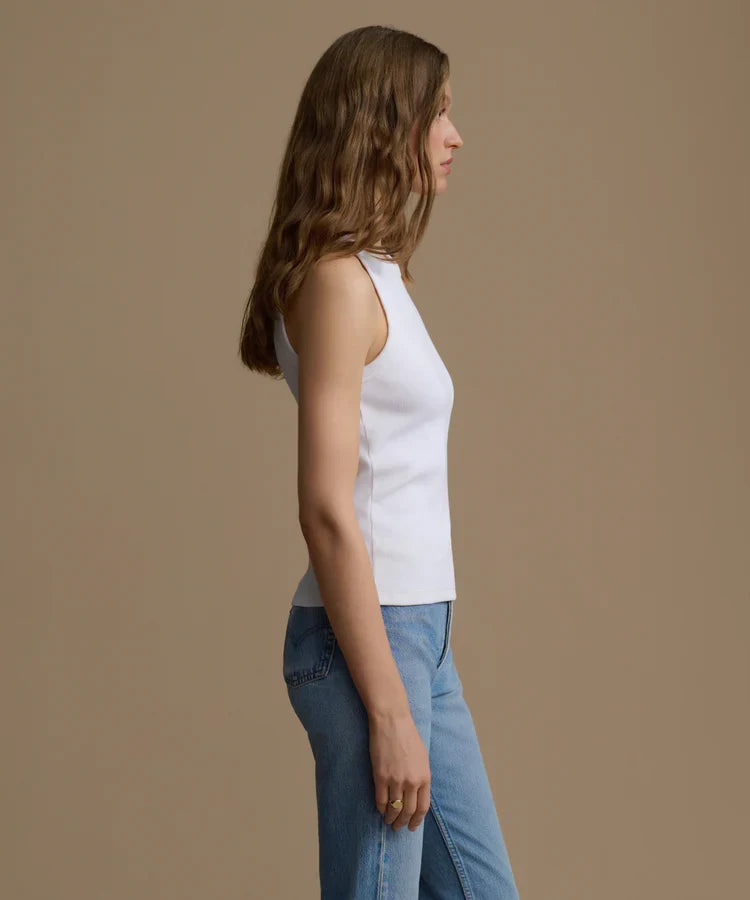 Heavy Rib Cotton Blend High Neck Hip Length Fitted Tank Top