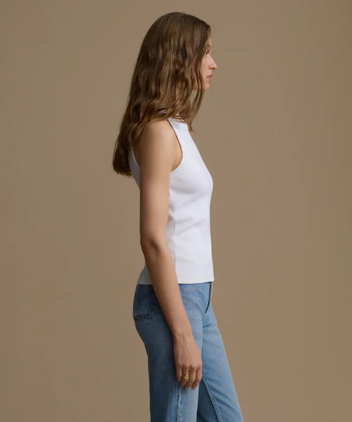 Heavy Rib Cotton Blend High Neck Hip Length Fitted Tank Top