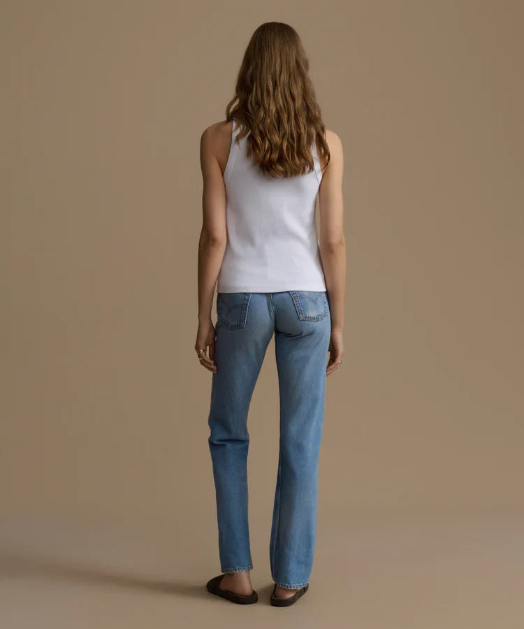 Heavy Rib Cotton Blend High Neck Hip Length Fitted Tank Top